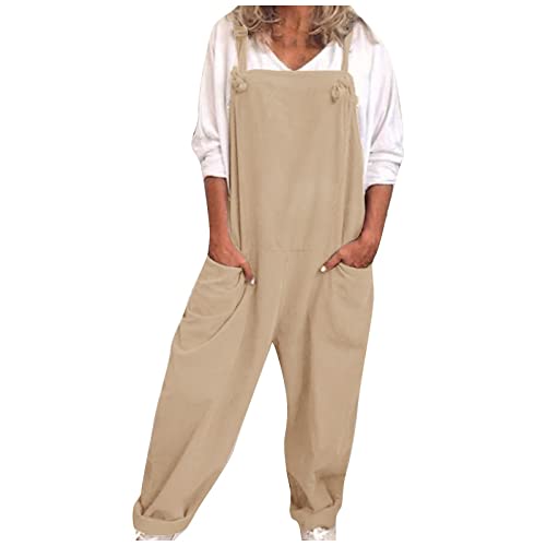 Latzhose Damen Sommer Lang Latzhose Damen Weit Strand Jumpsuit Damen Elegant Kuschelig Jumpsuits Lange Beine Eleganter Overall mit Taschen Frauen Leicht Baggy Einfarbiger Latzhosen Hose von Ansenesna