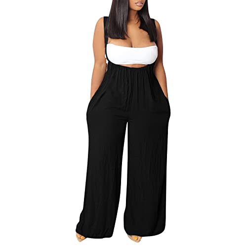 Latzhose Damen Sommer Lang Latzhose Damen Weites Bein Camisole Jumpsuit Damen Elegant Kuschelig Jumpsuits Leicht Eleganter Overall Frauen Weit Lange Beine Latzhosen Einfarbig Träger Hose von Ansenesna