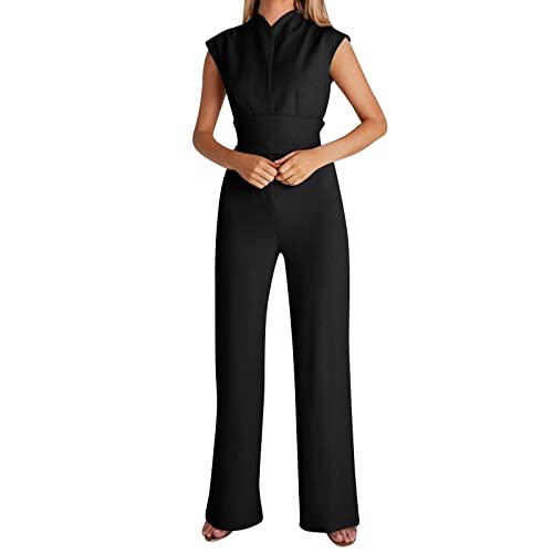 Overall Damen Festlich Hochzeit Lang Hosenanzug Damen Elegant Weites Bein Eleganter Jumpsuit mit Gürtel Damen Einteiler Kuschelig Playsuit Frauen Ärmellos Einfarbig Lange Beine Onesie von Ansenesna