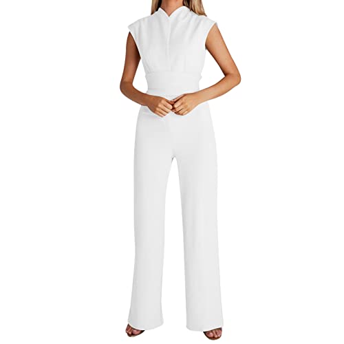 Overall Damen Festlich Hochzeit Lang Hosenanzug Damen Elegant Weites Bein Eleganter Jumpsuit mit Gürtel Damen Einteiler Kuschelig Playsuit Frauen Ärmellos Einfarbig Lange Beine Onesie von Ansenesna