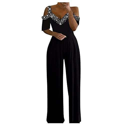 Overall Damen Festlich Hochzeit V Ausschnitt Jumpsuit Damen Elegant Lang Weites Bein Jumpsuits Für Hochzeitsgäste Schulterfrei Overall Einteiler Damen Hosenanzug Frauen Kuschelig Onesie von Ansenesna