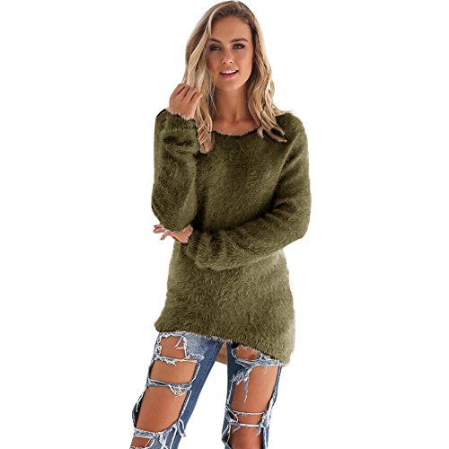 Pullover Damen Plüsch Wolle Warm Elegant Shirt Frauen Flauschig Einfarbig Langarm Herbst Winter Bluse von Ansenesna