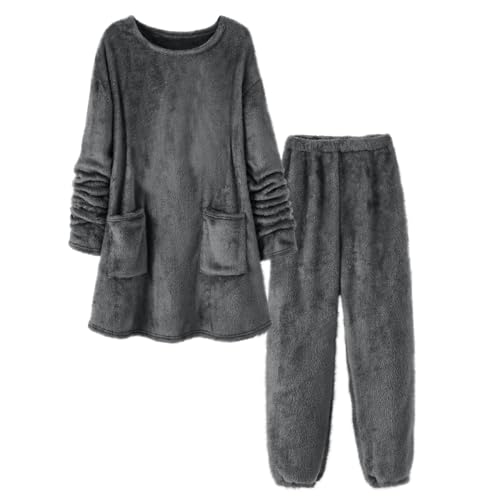 Pyjama Damen Winter Flauschig Schlafanzug Damen Teddy Fleece Warm Hausanzug Damen Kuschelig Elegant 2-Teilig Warmer Loungewear Frauen Set Plüsch Kuschel Zweiteiler Schlafanzüge von Ansenesna