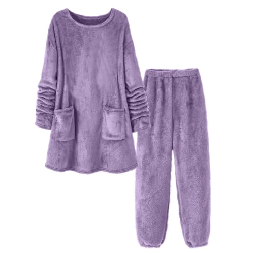 Flauschiger Winter Pyjama Damen Teddy Fleece Warm Kuschelig Elegant 2-Teilig Hausanzug Plüsch Loungewear Set Schlafanzüge von Ansenesna