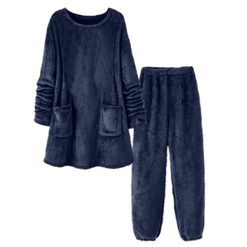 Flauschiger Winter-Pyjama Damen Teddy Fleece Warm Kuschelig Elegant 2-Teilig Hausanzug Loungewear Set Plüsch Zweiteiler Schlafanzüge von Ansenesna