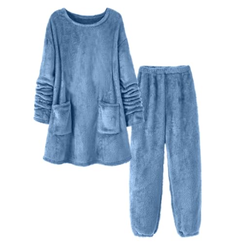 Pyjama Damen Winter Flauschig Schlafanzug Damen Teddy Fleece Warm Hausanzug Damen Kuschelig Elegant 2-Teilig Warmer Loungewear Frauen Set Plüsch Kuschel Zweiteiler Schlafanzüge von Ansenesna