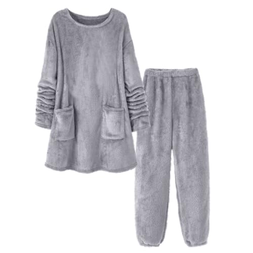 Pyjama Damen Winter Flauschig Schlafanzug Damen Teddy Fleece Warm Hausanzug Damen Kuschelig Elegant 2-Teilig Warmer Loungewear Frauen Set Plüsch Kuschel Zweiteiler Schlafanzüge von Ansenesna