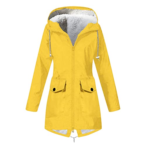 Regenjacke Damen Gefüttert Mit Kapuze Gefütterte Regenjacke Damen Wasserdicht Atmungsaktiv Lang Warm Regenmantel Damen Mit Innenfutter Winterjacke Frauen Mit Fleece Winter Jacke von Ansenesna