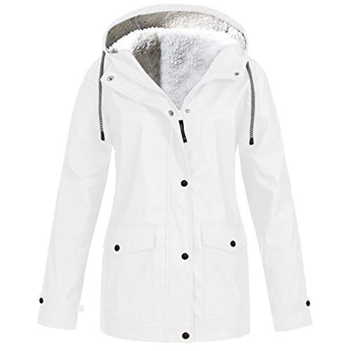 Regenjacke Damen Gefüttert Mit Kapuze Wasserdicht Atmungsaktiv Elegant Regenmantel Frauen Innenfutter Outdoor Winddicht Winter Jacke (Weiß,S) von Ansenesna