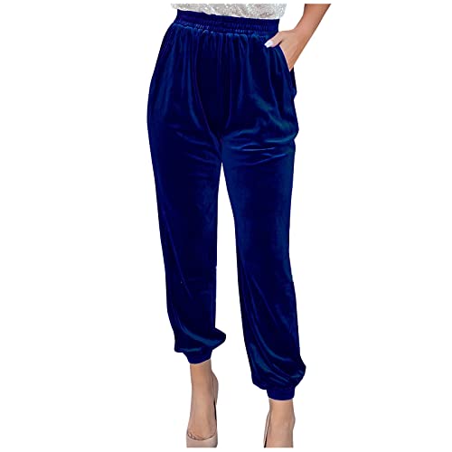 Samt Jogginghose Damen Velour Jogginghose Damen Hoher Bund Lange Beine Hose Frauen mit Gummibund Freizeithose Frauen Hohe Taille Locker Elegant Hosen mit Bündchen von Ansenesna