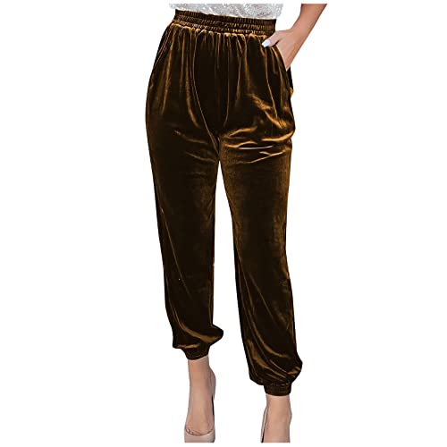 Samt Jogginghose Damen Velour Jogginghose Damen Hoher Bund Lange Beine Hose Frauen mit Gummibund Freizeithose Frauen Hohe Taille Locker Elegant Hosen mit Bündchen von Ansenesna