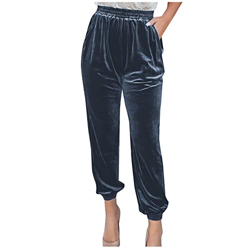 Samt Jogginghose Damen Velour Jogginghose Damen Hoher Bund Lange Beine Hose Frauen mit Gummibund Freizeithose Frauen Hohe Taille Locker Elegant Hosen mit Bündchen von Ansenesna