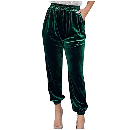 Samt Jogginghose Damen Velour Jogginghose Damen Hoher Bund Lange Beine Hose Frauen mit Gummibund Freizeithose Frauen Hohe Taille Locker Elegant Hosen mit Bündchen von Ansenesna