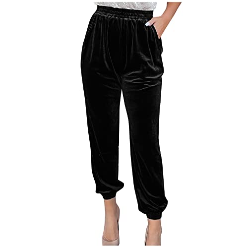 Samt Jogginghose Damen Velour Jogginghose Damen Hoher Bund Lange Beine Hose Frauen mit Gummibund Freizeithose Frauen Hohe Taille Locker Elegant Hosen mit Bündchen von Ansenesna
