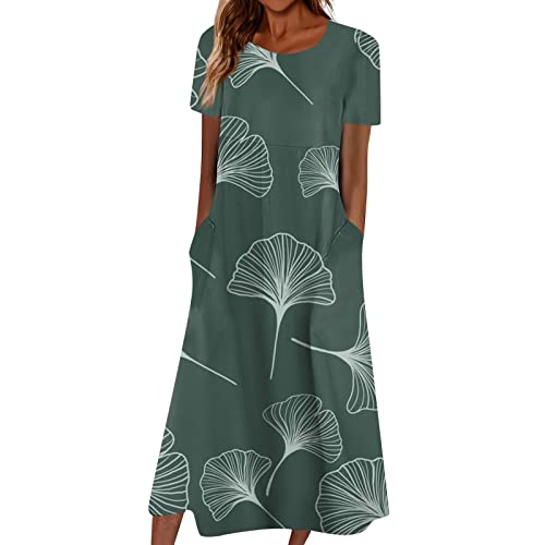Sommerkleid Damen Elegant Blumen Kleider Damen Sommer A Linie Midi Strandkleid Leicht Und Luftig Damenkleider mit Ärmeln Kleid Frauen mit Taschen Blumenkleid Kurzarm Schicke Midikleid von Ansenesna