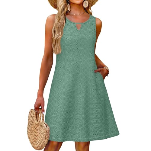 Sommerkleid Damen Elegant Kurz Blumen Kleider Damen Sommer A Linie Shirtkleid Ärmellos Sommerkleider Leicht mit Taschen Tshirt Kleid Frauen Strand Damenkleider Ohne Ärmel Blumenkleid von Ansenesna