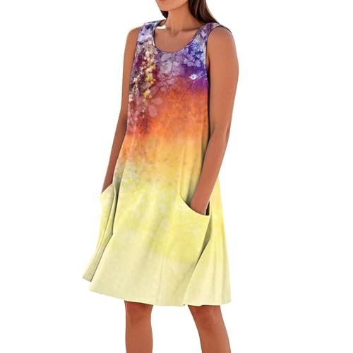 Sommerkleid Damen Elegant Kurz Kleid Damen Sommer A Linie Elegante Kleider Ärmellos Geometrisch Sommerkleider Leicht Und Luftig Strandkleid Frauen mit Taschen Damenkleider Ohne Ärmel von Ansenesna