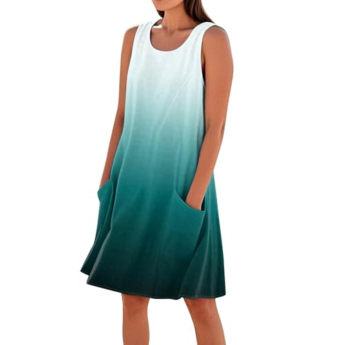 Sommerkleid Damen Elegant Kurz Kleid Damen Sommer A Linie Elegante Kleider Frauen Farbverlauf Strandkleid Ärmellos Mit Taschen Damenkleider Ohne Ärmel Sommerkleider Leicht Und Luftig von Ansenesna