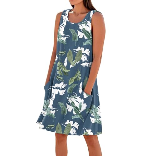 Sommerkleid Damen Elegant Kurz Kleid Damen Sommer Blumen A Linie Elegante Kleider Ärmellos Strandkleid Leicht Und Luftig Blumenkleid Frauen Ohne Ärmel Schicke Damenkleider mit Taschen von Ansenesna