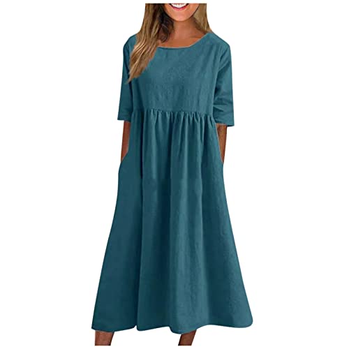 Sommerkleid Damen Elegant Midi Kleider Damen Sommer A Linie Sommerkleider Leicht Und Luftig Midikleid Frauen mit Ärmeln Kleid Hohe Taille Damenkleider Einfarbig Leichte Strandkleid von Ansenesna