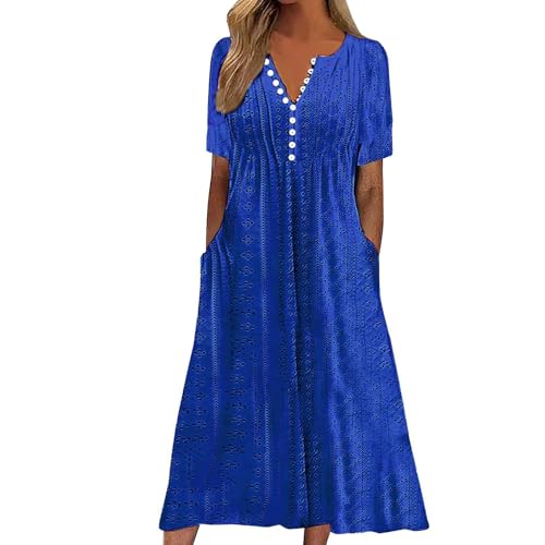 Sommerkleid Damen Elegant Midi Kleider Damen Sommer A Linie mit Ärmel Sommerkleider Leicht Und Luftig Kleid Frauen mit Knopfleiste Strandkleid Schick Damenkleider mit Öse Midikleid von Ansenesna