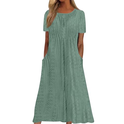 Sommerkleid Damen Elegant Midi Kleider Damen Sommer A Linie mit Ärmel Sommerkleider Leicht Und Luftig Kleid Frauen mit Knopfleiste Strandkleid Schick Damenkleider mit Öse Midikleid von Ansenesna