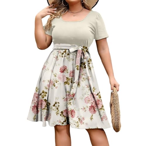 Sommerkleid Damen Große Größen Blumen Kleider Sommer Knielang Elegant Kleid Für Mollige Frauen A Linie Sommerkleider Leicht Und Luftig Tailliert Damenkleider mit Ärmel Gürtel Blumenkleid Sommerkleid Damen Große Größen Blumen Kleider Sommer Knielang Elegant Kleid Für Mollige Frauen A Linie Sommerkleider Leicht Und Luftig Tailliert Damenkleider mit Ärmel Gürtel Blumenkleid von Ansenesna