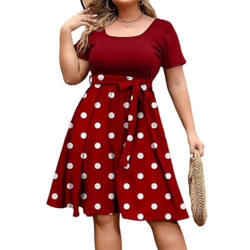 Sommerkleid Damen Große Größen Blumen Kleider Sommer Knielang Elegant Kleid Für Mollige Frauen A Linie Sommerkleider Leicht Und Luftig Tailliert Damenkleider mit Ärmel Gürtel Blumenkleid von Ansenesna