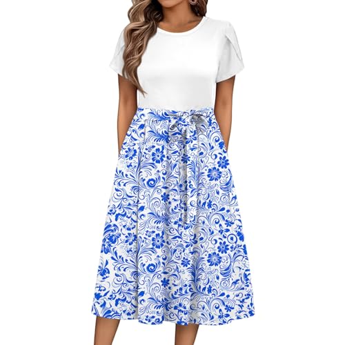 Sommerkleid Damen Knielang Elegant Blumen Kleid Damen Sommer A Linie Sommerkleider Leicht Und Luftig Strandkleid Frauen Tailliert Damenkleider Kurzarm Kleider mit Gürtel Blumenkleid Sommerkleid Damen Knielang Elegant Blumen Kleid Damen Sommer A Linie Sommerkleider Leicht Und Luftig Strandkleid Frauen Tailliert Damenkleider Kurzarm Kleider mit Gürtel Blumenkleid von Ansenesna