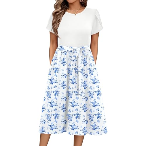 Sommerkleid Damen Knielang Elegant Blumen Kleid Damen Sommer A Linie Sommerkleider Leicht Und Luftig Strandkleid Frauen Tailliert Damenkleider Kurzarm Kleider mit Gürtel Blumenkleid Sommerkleid Damen Knielang Elegant Blumen Kleid Damen Sommer A Linie Sommerkleider Leicht Und Luftig Strandkleid Frauen Tailliert Damenkleider Kurzarm Kleider mit Gürtel Blumenkleid von Ansenesna