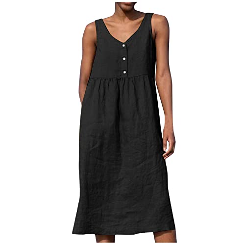 Sommerkleid Damen Knielang Elegant Musselin Kleid Damen Sommer A Linie Sommerkleider Leicht Und Luftig Kleider Frauen Ärmellos mit Knopfleiste Damenkleider Einfarbig Weite Strandkleid Sommerkleid Damen Knielang Elegant Musselin Kleid Damen Sommer A Linie Sommerkleider Leicht Und Luftig Kleider Frauen Ärmellos mit Knopfleiste Damenkleider Einfarbig Weite Strandkleid von Ansenesna