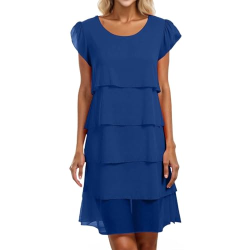 Sommerkleid Damen Kurz A Linie Blumen Kleider Damen Sommer Elegant Chiffon Kleid Frauen mit Ärmel Sommerkleider Leicht Schickes Damenkleider Kurze Ärmel Chiffonkleid Leopard Stufenkleid von Ansenesna