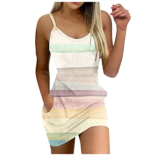 Sommerkleid Damen Kurz Träger Enge Kleider Damen Sommer Spaghettiträger Luftige Sommerkleider Elegant Camisole Strandkleid Frauen Eng Leichte Kleid Elegante Trägerkleid mit Taschen von Ansenesna
