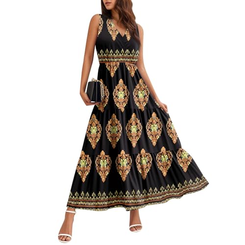 Sommerkleid Damen Lang Elegant Blumen Boho Kleid Sommer Maxi A Linie Maxikleider V Ausschnitt Ärmellos Strandkleid Leicht Und Luftig Rüschen Damenkleider Frauen Tailliert Blumenkleid Sommerkleid Damen Lang Elegant Blumen Boho Kleid Sommer Maxi A Linie Maxikleider V Ausschnitt Ärmellos Strandkleid Leicht Und Luftig Rüschen Damenkleider Frauen Tailliert Blumenkleid von Ansenesna