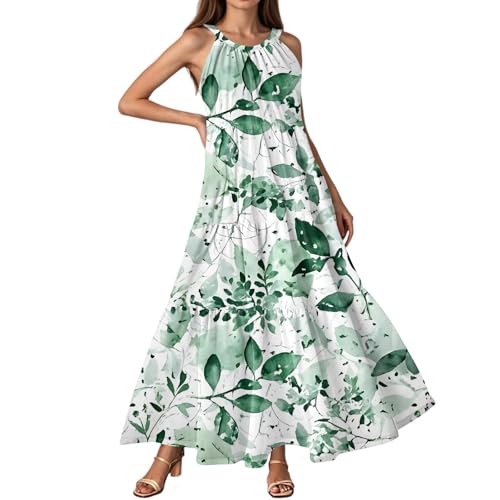 Sommerkleid Damen Lang Elegant Blumen Boho Kleid Sommer Maxi Spaghettiträger Sommerkleider Leicht Und Luftig Rüschen Maxikleider Frauen A Linie Rückenfrei Damenkleider Blumenkleid von Ansenesna