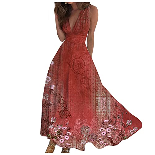 Sommerkleid Damen Lang Elegant Curvy Kleider Damen Sommer Blumen Schicke Maxikleider V Ausschnitt Tailliert Strandkleid Leicht Und Luftig Damenkleider Frauen A Linie Blumenkleid von Ansenesna