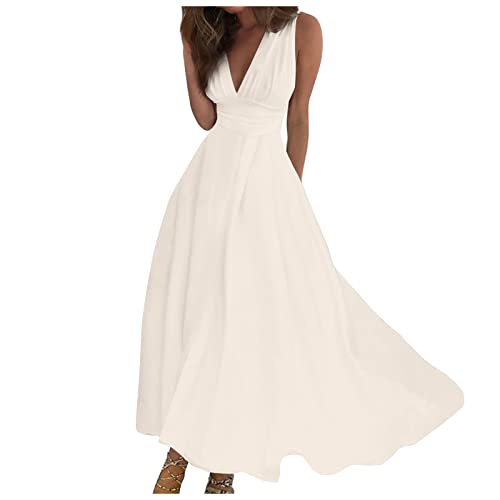 Sommerkleid Damen Lang Elegant Curvy Kleider Damen Sommer Blumen Schicke Maxikleider V Ausschnitt Tailliert Strandkleid Leicht Und Luftig Damenkleider Frauen A Linie Blumenkleid von Ansenesna