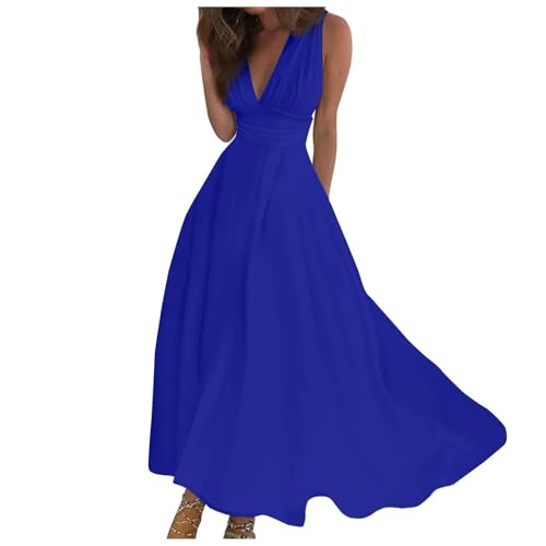 Sommerkleid Damen Lang Elegant Curvy Kleider Damen Sommer Blumen Schicke Maxikleider V Ausschnitt Tailliert Strandkleid Leicht Und Luftig Damenkleider Frauen A Linie Blumenkleid von Ansenesna