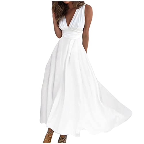 Sommerkleid Damen Lang Elegant Curvy Kleider Damen Sommer Blumen Schicke Maxikleider V Ausschnitt Tailliert Strandkleid Leicht Und Luftig Damenkleider Frauen A Linie Blumenkleid von Ansenesna