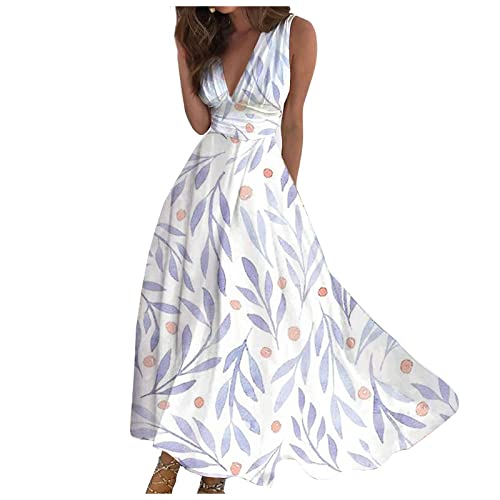 Sommerkleid Damen Lang Elegant Curvy Kleider Damen Sommer Blumen Schicke Maxikleider V Ausschnitt Tailliert Strandkleid Leicht Und Luftig Damenkleider Frauen A Linie Blumenkleid von Ansenesna