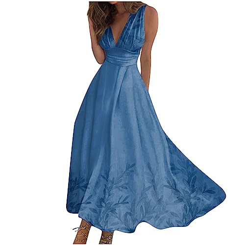 Sommerkleid Damen Lang Elegant Curvy Kleider Damen Sommer Blumen Schicke Maxikleider V Ausschnitt Tailliert Strandkleid Leicht Und Luftig Damenkleider Frauen A Linie Blumenkleid von Ansenesna