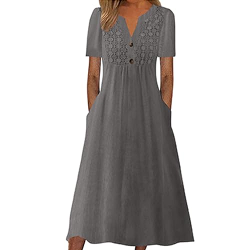 Sommerkleid Damen Lang Elegant Kleider Damen Sommer V Ausschnitt A Linie Sommerkleider Leicht Und Luftig Maxikleid Frauen mit Knopfleiste Maxi Kleid Hohe Taille Leichte Strandkleid von Ansenesna