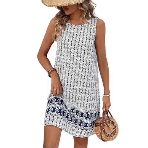 Sommerkleid Damen Leicht Kurz Vintage Kleid Damen Sommer Elegant A Linie Sommerkleider Leicht Und Luftig Tshirt Kleider Frauen Ärmellos Damenkleider Ohne Ärmel Schicke Shirtkleid von Ansenesna