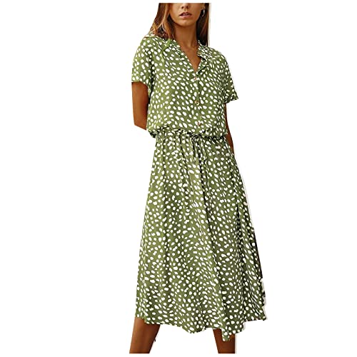 Sommerkleid Damen Midi mit Ärmel Kleid Damen Sommer Elegant A Linie Sommerkleider Leicht Und Luftig Blusenkleid V Ausschnitt Leopard Tunika Kleider Frauen mit Knopfleiste Damenkleider von Ansenesna