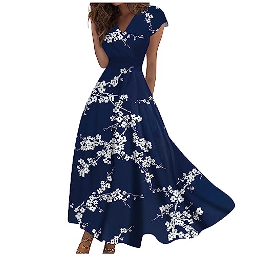Sommerkleider Damen Leicht Und Luftig Damen Kleider Sommer Lang Elegant Sommerkleid V Ausschnitt Blumen Kleid Frauen A Linie Hohe Taille Schick Maxikleider Schwingen Damenkleider von Ansenesna