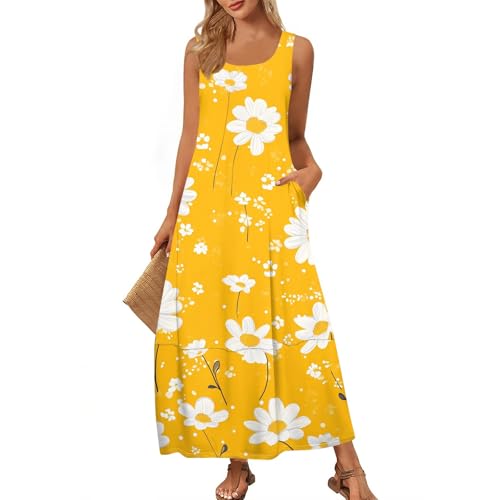 Sommerkleider Damen Leicht Und Luftig Lang Maxikleider Sommer A Linie Blumen Elegantes Damen Kleider Mit Schmetterlingsdruck Ärmellos Sommerkleid Für Freizeit Und Strand Atmungsaktiv von Ansenesna