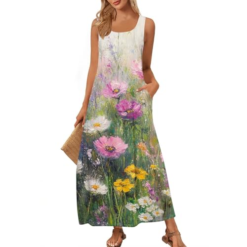 Sommerkleider Damen Leicht Und Luftig Lang Maxikleider Sommer A Linie Blumen Elegantes Damen Kleider Mit Schmetterlingsdruck Ärmellos Sommerkleid Für Freizeit Und Strand Atmungsaktiv von Ansenesna