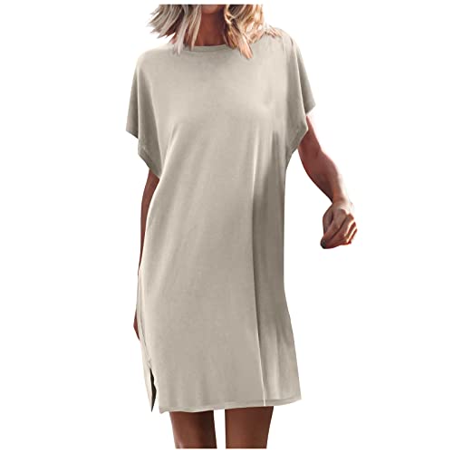 Tunika Kleid Fledermausärmel Tshirt Kleider Damen Sommer Kurz A Linie Sommerkleid Damen Elegant Luftige Sommerkleider Mit Schlitz Leichte Kleid Frauen Einfarbig Elegante Damenkleider von Ansenesna