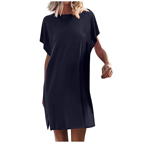 Tunika Kleid Fledermausärmel Tshirt Kleider Damen Sommer Kurz A Linie Sommerkleid Damen Elegant Luftige Sommerkleider Mit Schlitz Leichte Kleid Frauen Einfarbig Elegante Damenkleider von Ansenesna