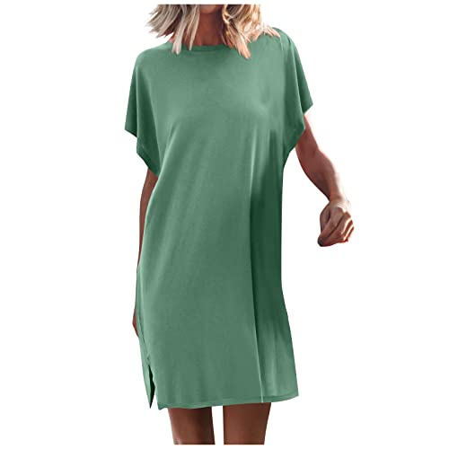 Tunika Kleid Fledermausärmel Tshirt Kleider Damen Sommer Kurz A Linie Sommerkleid Damen Elegant Luftige Sommerkleider Mit Schlitz Leichte Kleid Frauen Einfarbig Elegante Damenkleider von Ansenesna